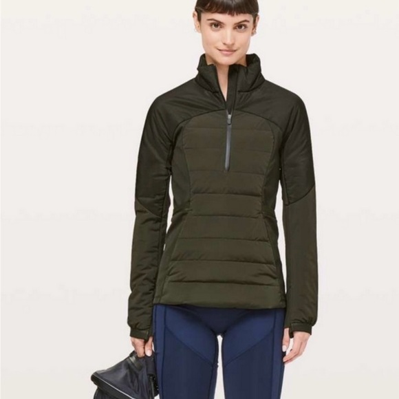 Olive Green Down for you pullover half zip Women's Quilted Jacket - Picture 1 of 5
